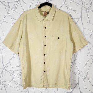 Caribbean Yellow Tropical Jacquard Silk Cotton Camp Shirt